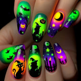 24pcs/Set Halloween Green Wizard Moon Castle Press-On Nails