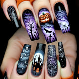 24pcs/Set Halloween Purple Horror Pumpkin Castle Press-On Nails