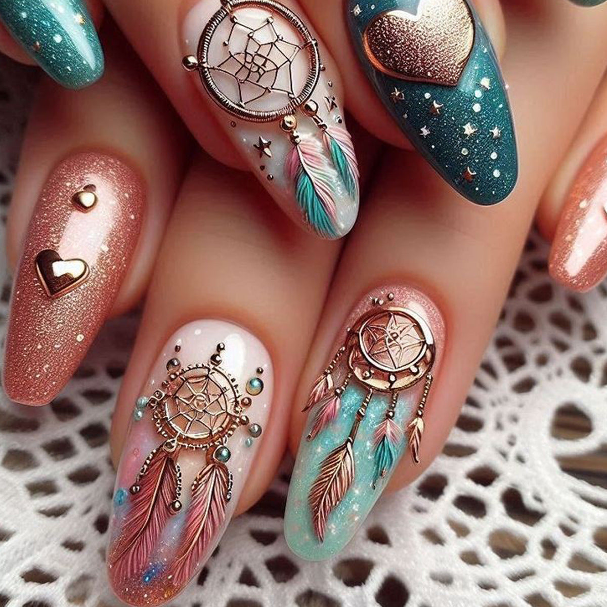 24pcs/Set Dreamcatcher Vintage Bohemian Style Press-On Nails