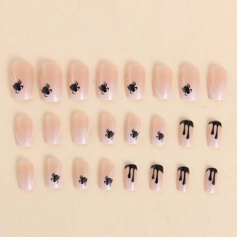 24pcs/Set Halloween White Gradient French Black Spider Web Press-On Nails