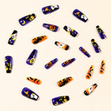 24pcs/Set Orange-Purple Pumpkin-Headed Bat Ghost Press-On Nails