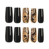 24pcs/Set Dark Black Vine Press-On Nails