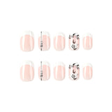 24pcs/Set White French Flower Black Leaves Press-On Nails