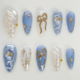 24pcs/Set 3D Gold-Toned Bow Press-On Nails