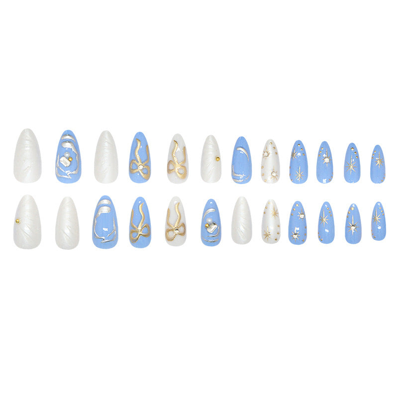 24pcs/Set 3D Gold-Toned Bow Press-On Nails