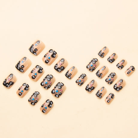 24pcs/Set Playful Coal-Ball Halloween Short Style Press-On Nails