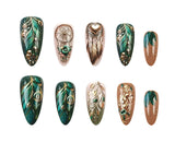 24pcs/Set Relief Feather Golden Heart Flower Press-On Nails