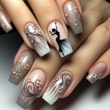 24pcs/Set Beauty Heart Feather Press-On Nails