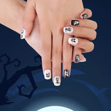 24pcs/Set Halloween Matte White Ghost Skull Short Style Press-On Nails