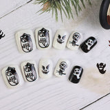 24pcs/Set Halloween Matte White Ghost Skull Short Style Press-On Nails