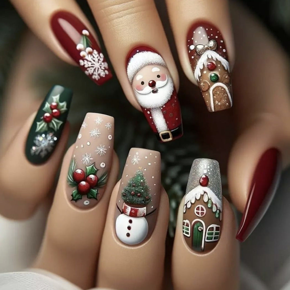 24pcs/Set Christmas Snowflake Tree Santa Press-On Nails