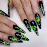 24pcs/Set Halloween Green Ghost Cobweb Press-On Nails