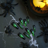 24pcs/Set Halloween Green Ghost Cobweb Press-On Nails