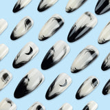 24pcs/Set Short Black-Bordered Ink-Wash Crescent Moon Press-On Nails