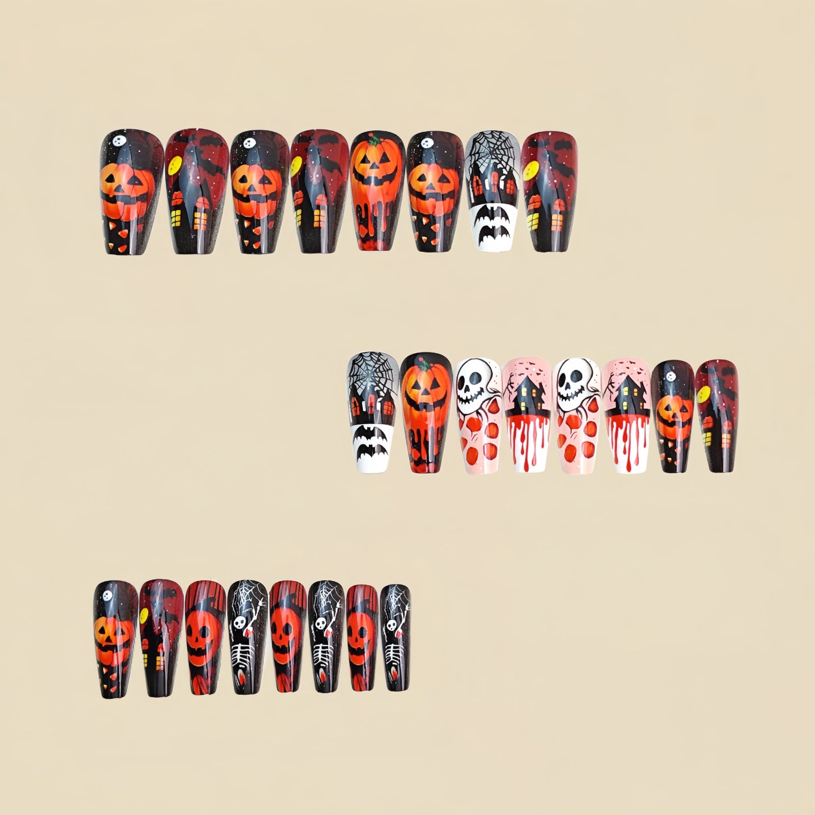 24pcs/Set Christmas Pumpkin Ghost Cobweb Castle Press-On Nails