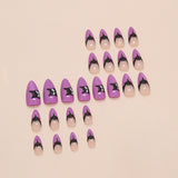 24pcs/Set Halloween Purple Edge Black Bat & Cat Press-On Nails