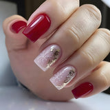 24pcs/Set Pink White Snowflakes Golden Red Press-On Nails