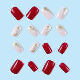 24pcs/Set Pink White Snowflakes Golden Red Press-On Nails