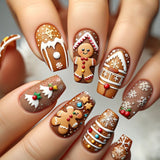 24pcs/Set Christmas Gingerbread Man Cartoon Press-On Nails