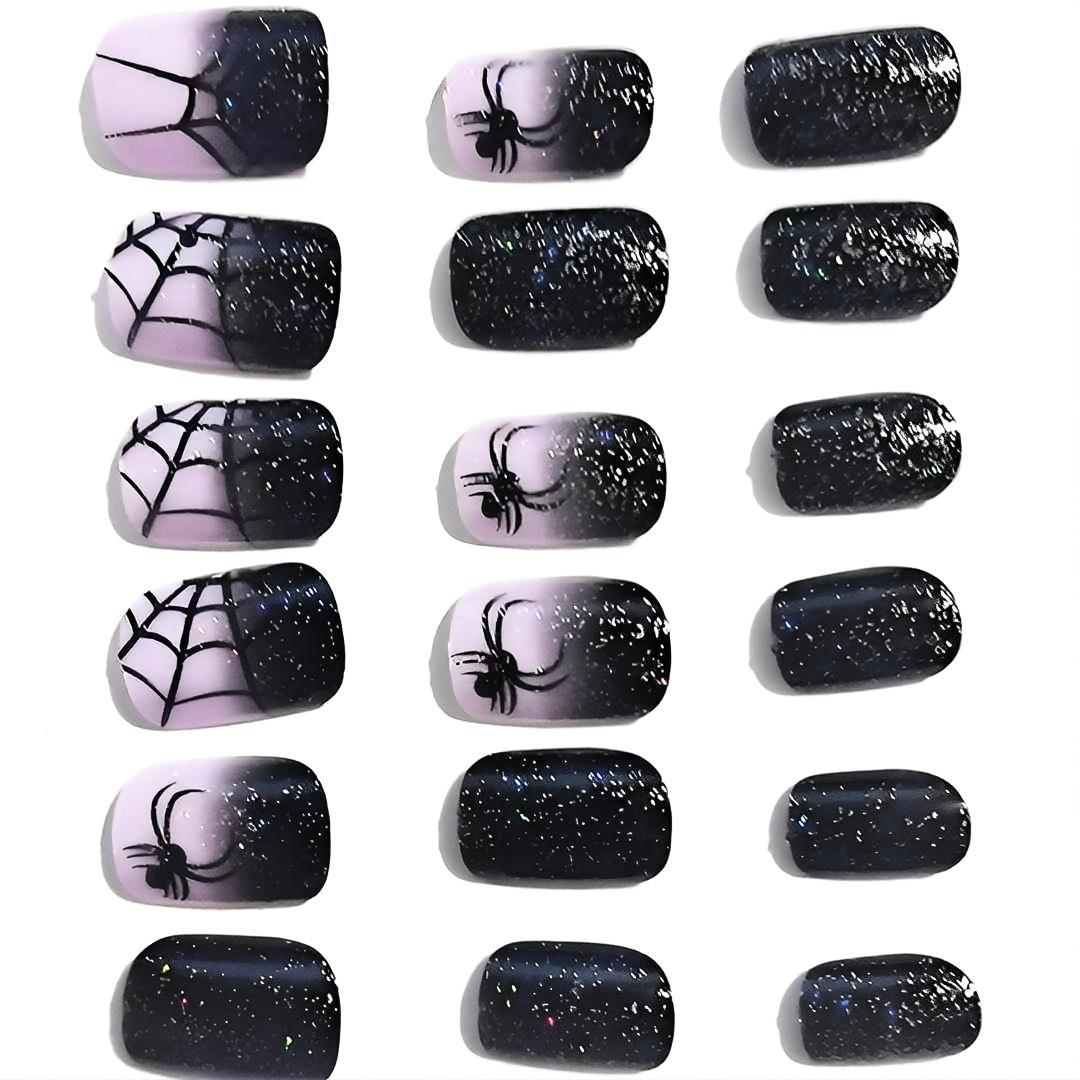 24pcs/Set Short Halloween Spiderweb Ghost Face Press-On Nails