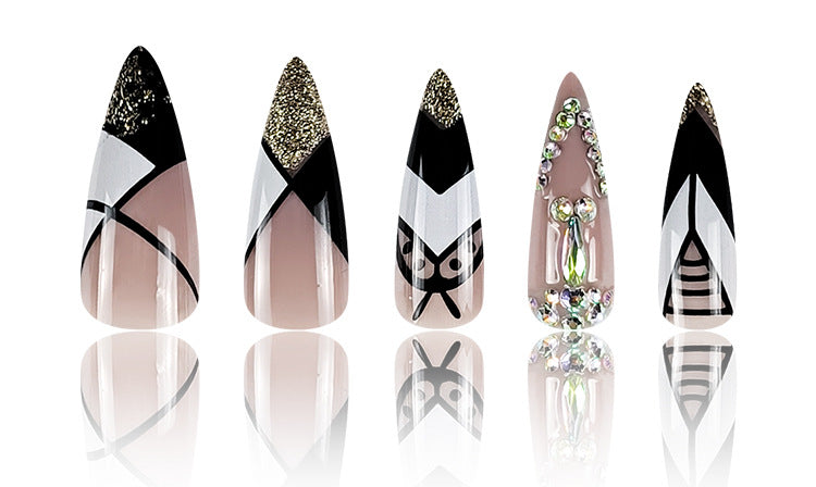 24pcs/Set Gold Glitter Long Stiletto French Press-On Nails