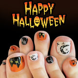 24pcs/Set Short Halloween Moon Cute Kitten Press On Toe Nails