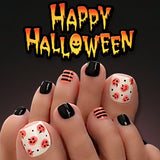 24pcs/Set Short Halloween Cute Orange Pumpkin Stripes Press On Toe Nails