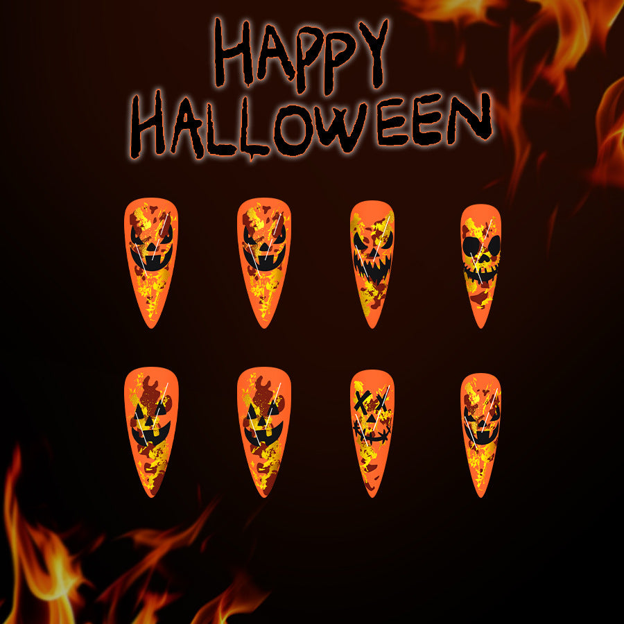 24pcs/Set Halloween Pumpkin Demon Face Press-On Nails