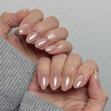 24pcs/Set  Chrome Coated Glitter Nude Solid Short Almond Press-On Nails