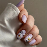 24pcs/Set Daisy Bee Purple Solid Short Style Press-On Nails
