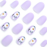 24pcs/Set Daisy Bee Purple Solid Short Style Press-On Nails