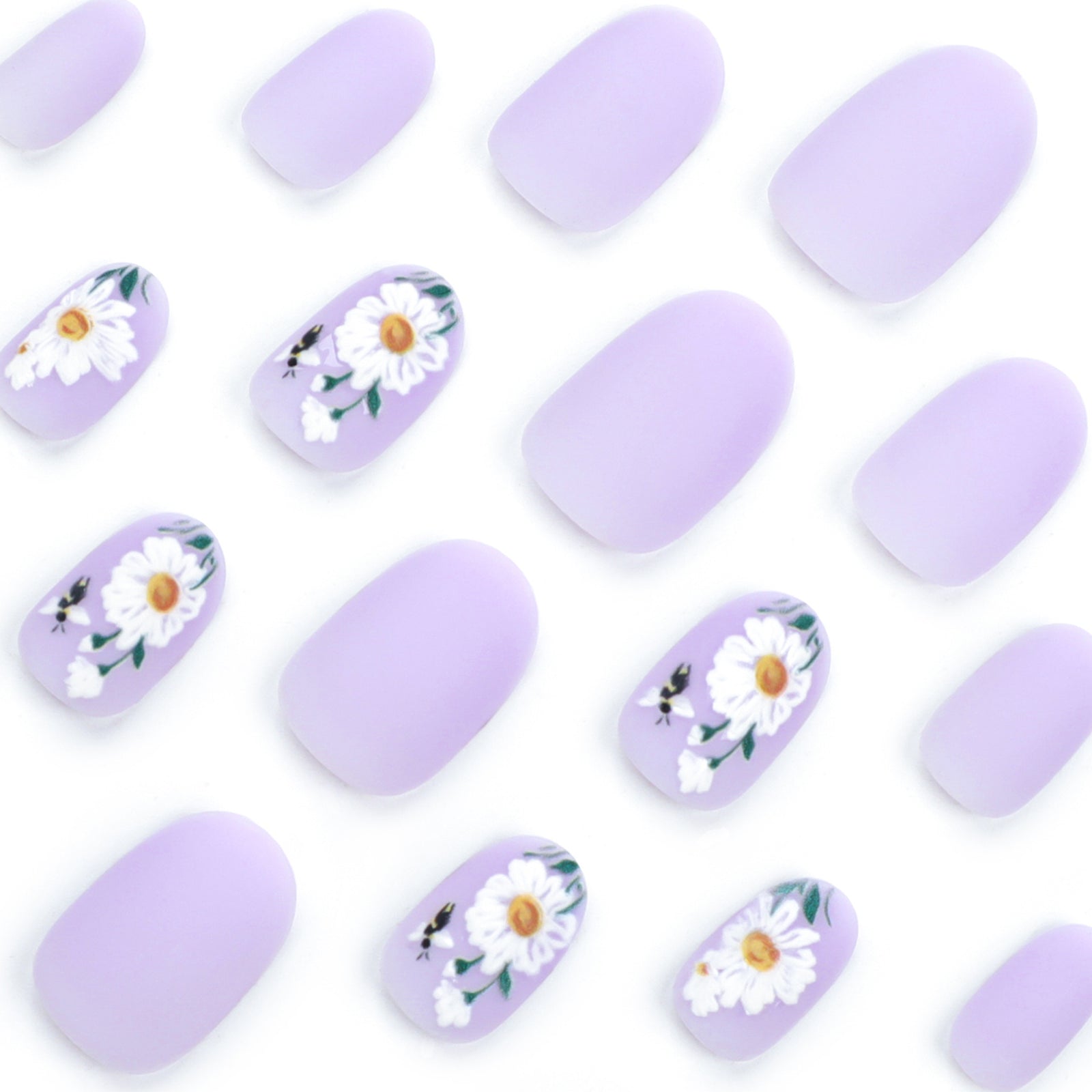 24pcs/Set Daisy Bee Purple Solid Short Style Press-On Nails