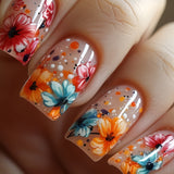 24pcs/Set Colorful Floral Blooms Press-On Nails