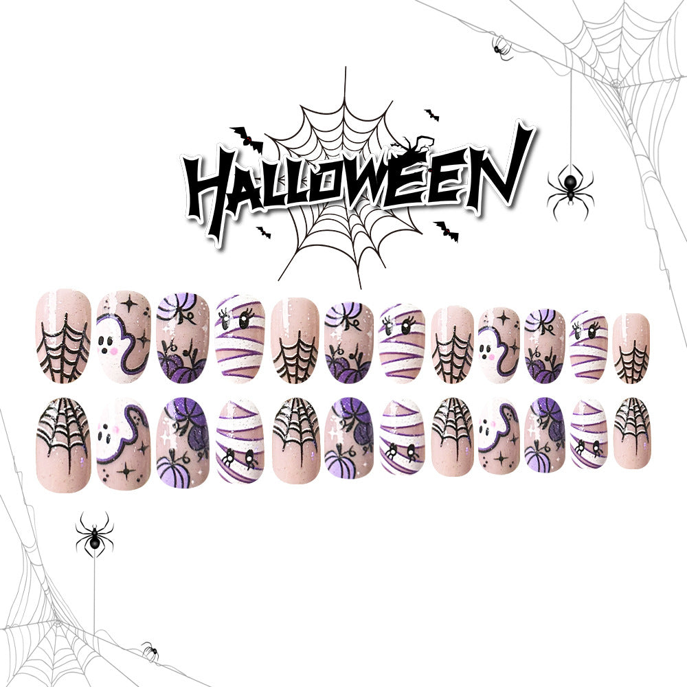 24pcs/Set Purple Halloween Pack-Pumpkin Ghost Mummy Press-On Nails