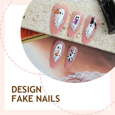 24pcs/Set Short Halloween Cartoon Ghost Press-On Nails