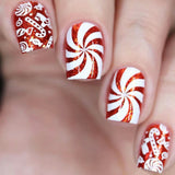 24pcs/Set Christmas Candy Swirl Red Glitter Short Style Press-On Nails