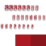 24pcs/Set Christmas Candy Swirl Red Glitter Short Style Press-On Nails