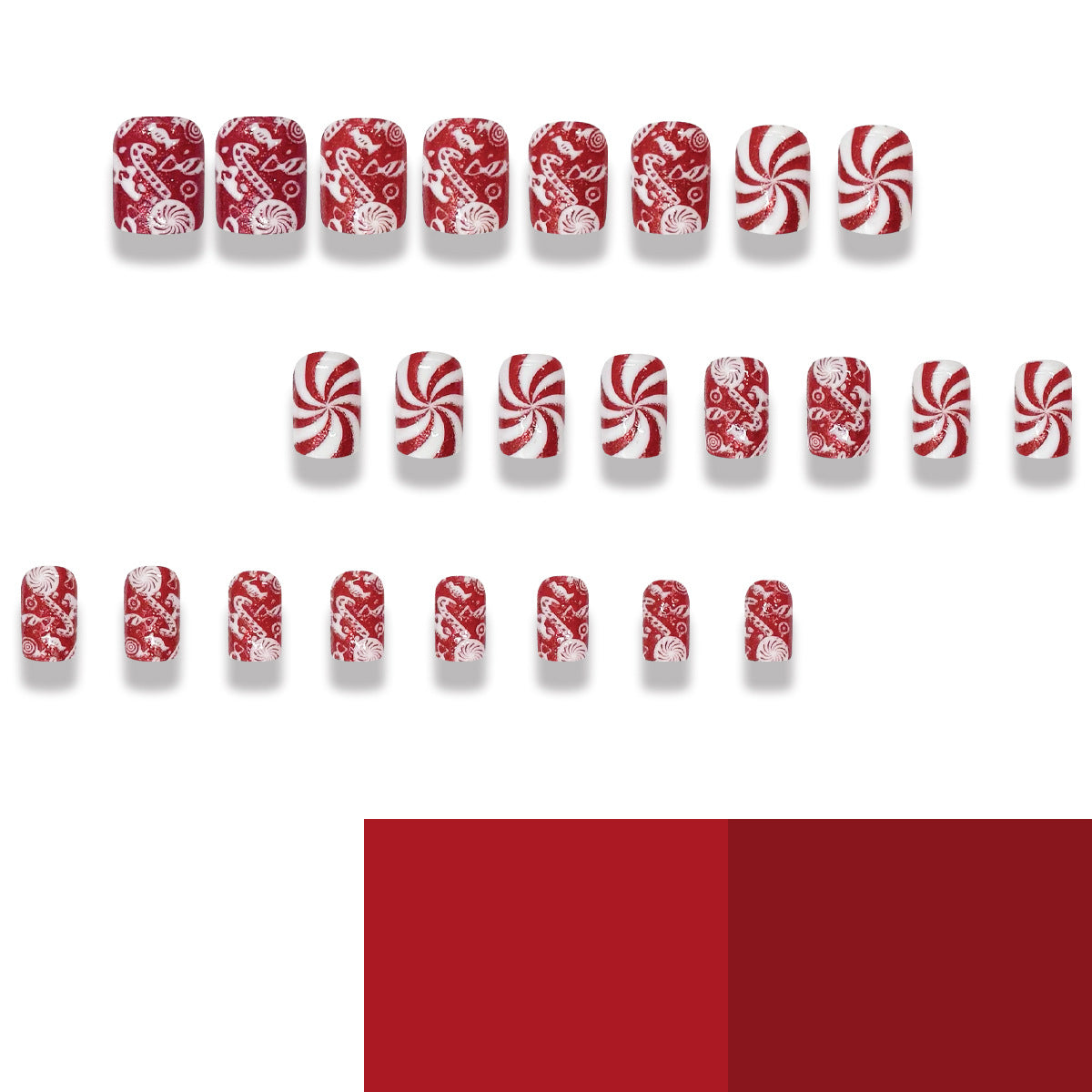24pcs/Set Christmas Candy Swirl Red Glitter Short Style Press-On Nails