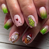 24pcs/Set Christmas Short Square Cartoon Green Monster Green Gradient Press-On Nails