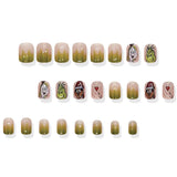 24pcs/Set Christmas Short Square Cartoon Green Monster Green Gradient Press-On Nails