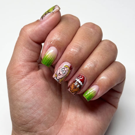 24pcs/Set Christmas Short Square Cartoon Green Monster Green Gradient Press-On Nails