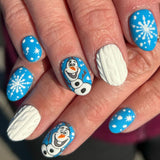 24pcs/Set Short Oval Christmas Cartoon Snowman & Snowflake Press-On Nails