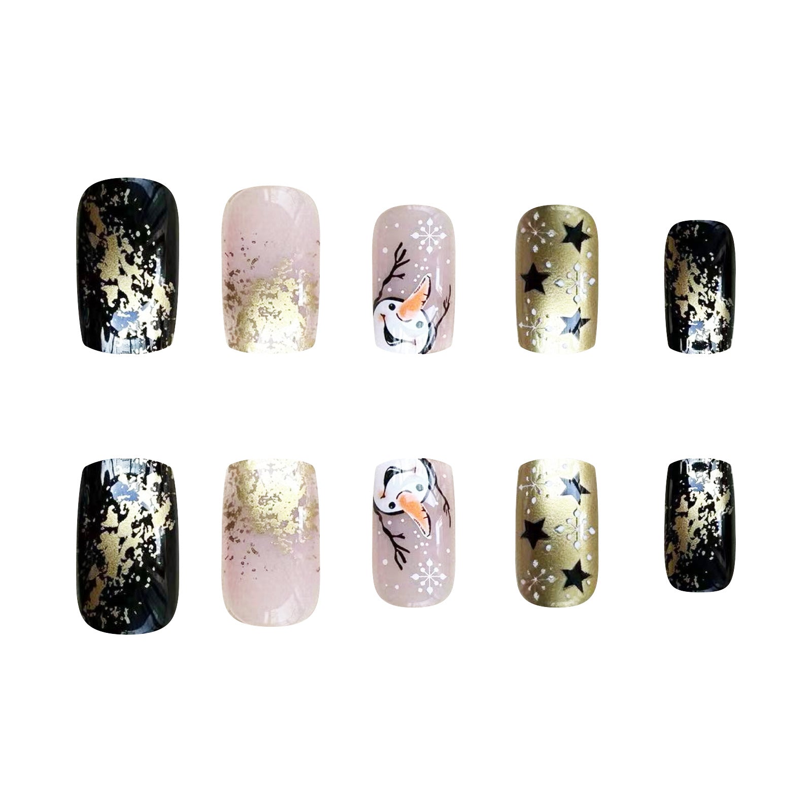 24pcs/Set Christmas Snowflake Black Star Snowman Short Press-On Nails