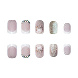 24pcs/Set Christmas Short Square 3D Rhinestone Snowflake Press-On Nails