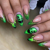 24pcs/Set Halloween Green Big-Eyed Monster French Style Press-On Nails
