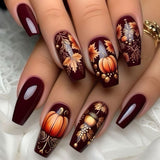 24pcs/Set Halloween Pumpkin Acorn Maple Leaf Press-On Nails