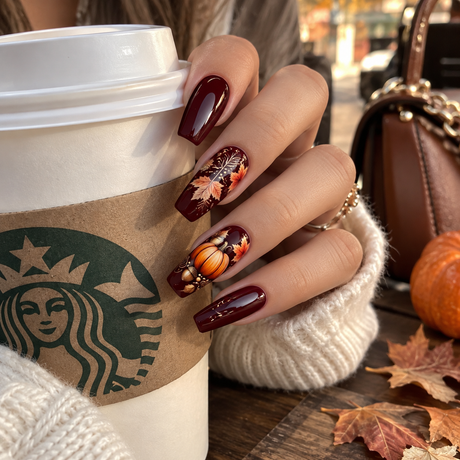 24pcs/Set Halloween Pumpkin Acorn Maple Leaf Press-On Nails