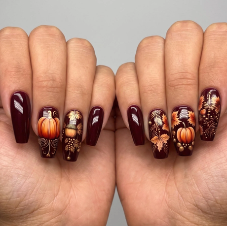 24pcs/Set Halloween Pumpkin Acorn Maple Leaf Press-On Nails