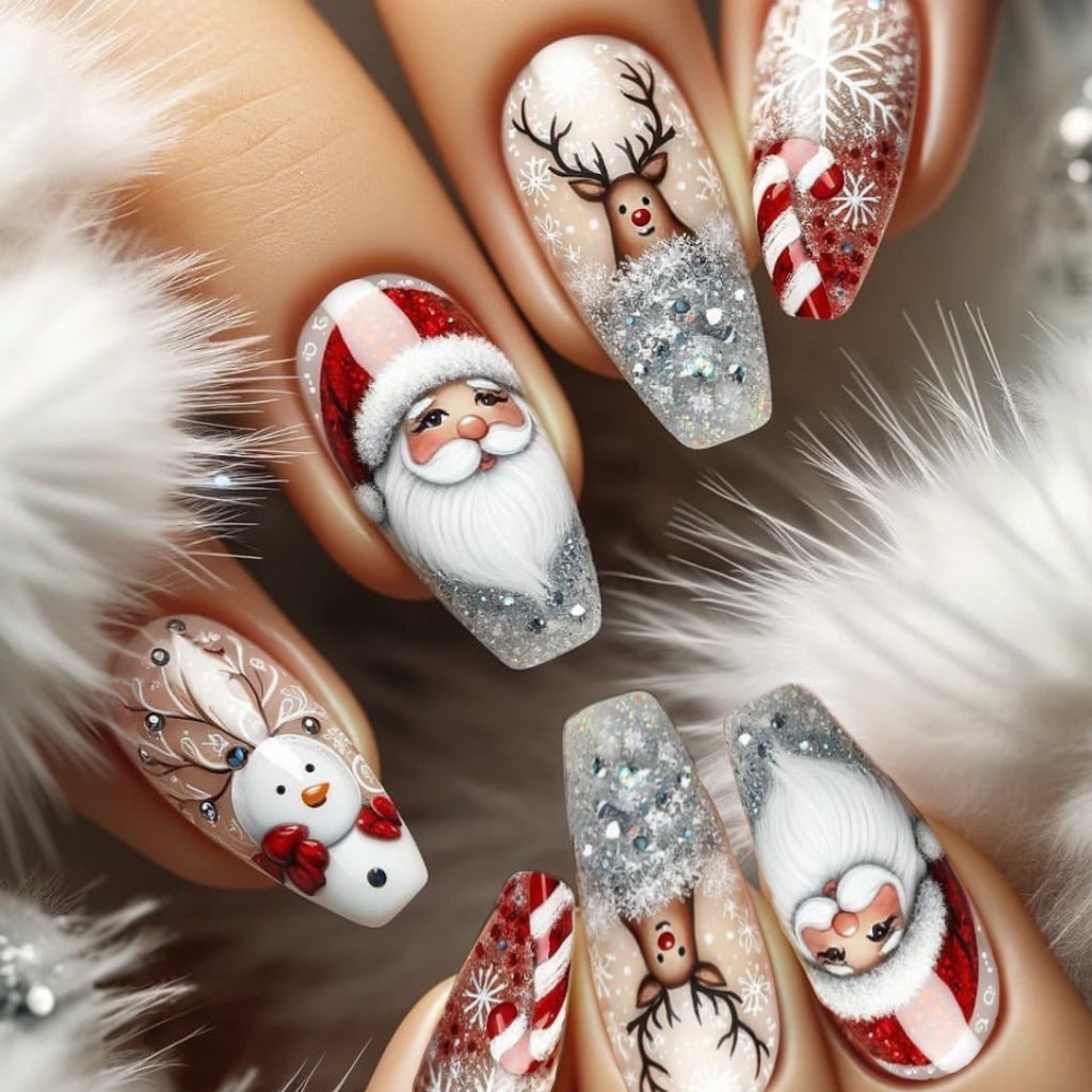 24pcs/Set Christmas Snowflake Reindeer Santa Claus Press-On Nails