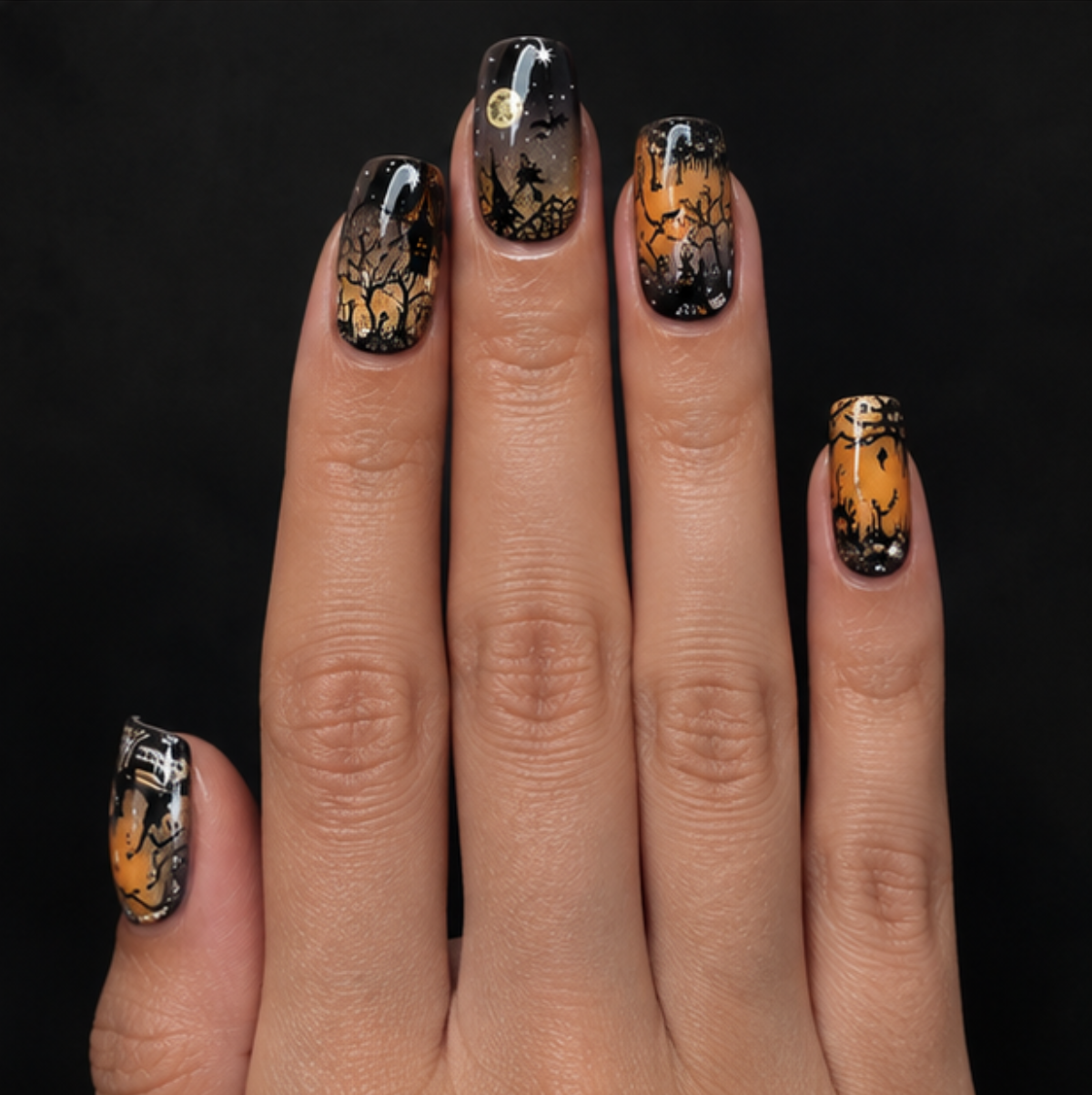 24pcs/Set Dark Forest Castle Gothic Short Style Press-On Nails